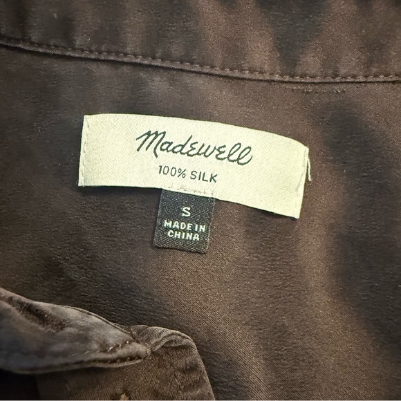 Madewell Washed Silk Charmuse Button Front Flap Pocket Shirt in Carob Brown - Picture 6 of 11
